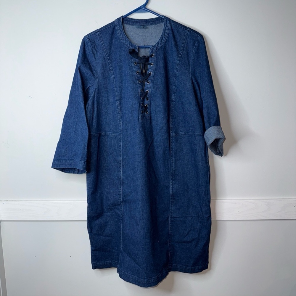 J. Jill Indigo Denim Lace-Up Midi Dress